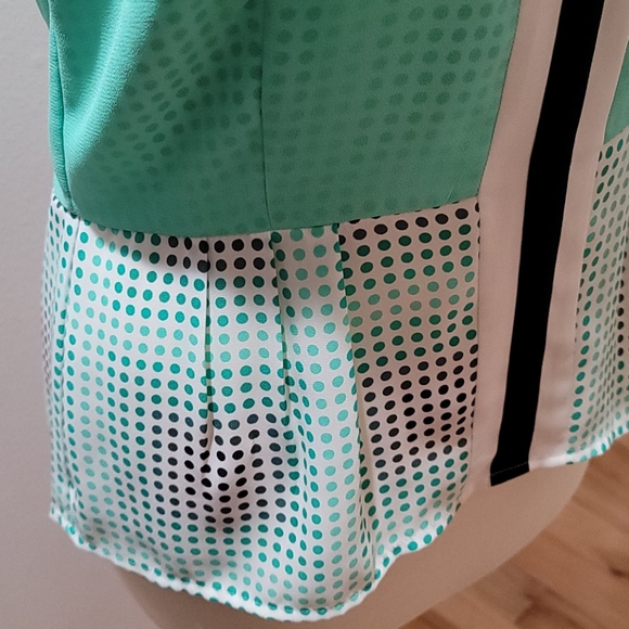 HALOGEN SMALL SLEEVELESS TOP POLK DOT MIX PRINT ZIP UP BACK MINIMALIST BLOUSE - Picture 6 of 11